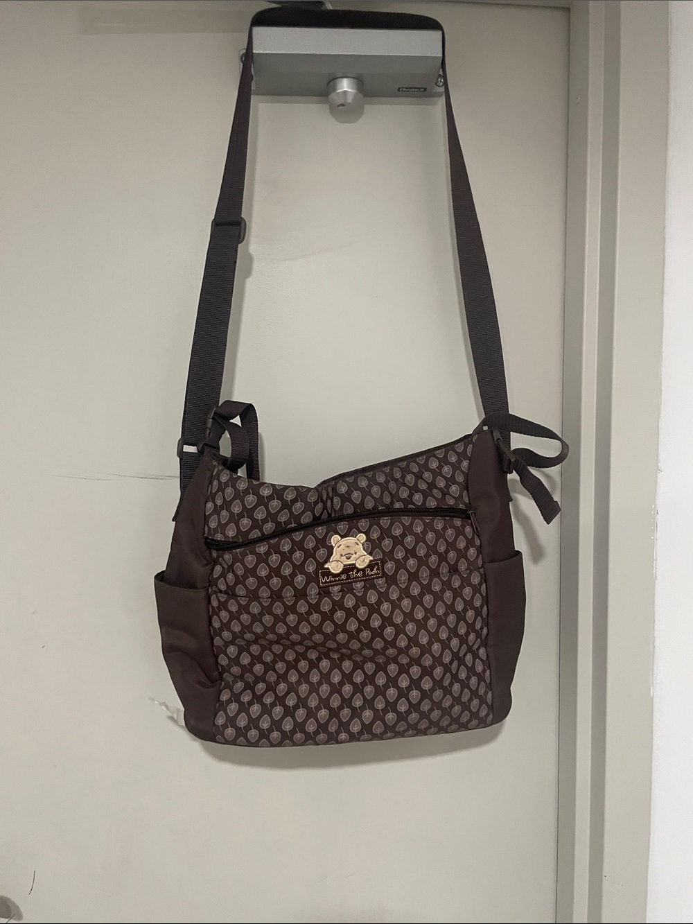 Brown Patterned diaper Bag with whinnie the Pooh